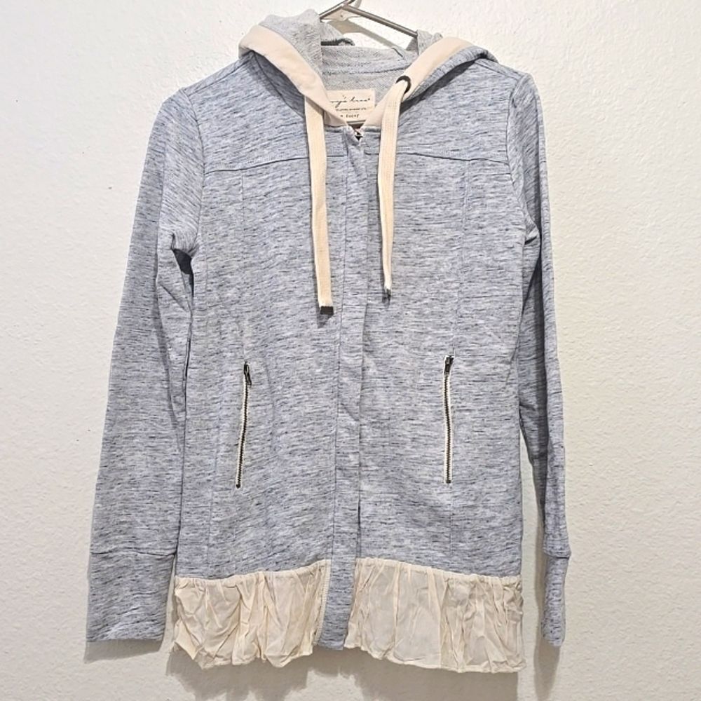 Evy’s Tree The Korey French Terry contrast ruffle trim gray full zip hoodie S